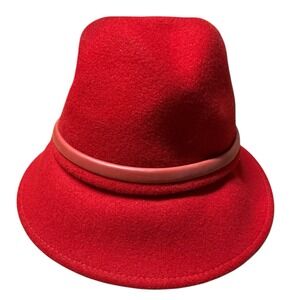Preston & York Red Wool Felt Cloche Hat Vntge-Inspired Structured Brim One Size